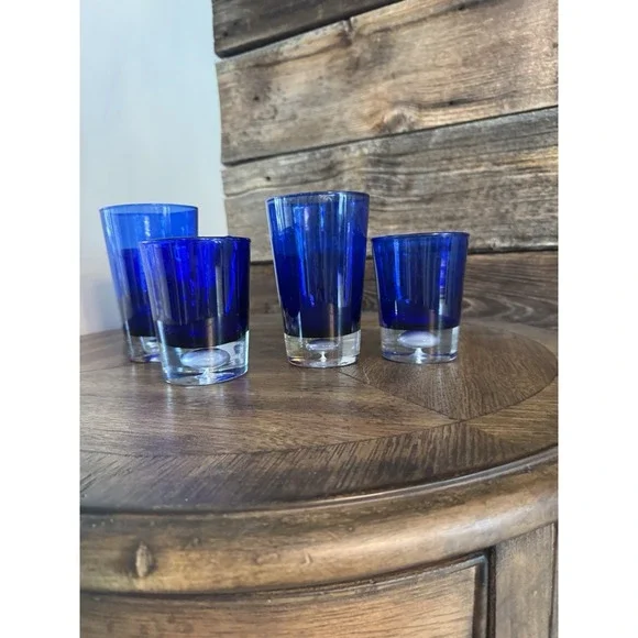 Highball Glass Stockholm Cobalt BlueBlock Vintage Barware Blue GlassSet Of 5